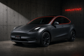 2020-2024 Tesla Model Y pre-Juniper Legacy body with each glass panel individually outlined in neon red showing HMU4TINT precut ceramic tint coverage
