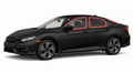 2016-2021 Honda Civic with driver-side front door glass, driver-side rear door glass, and back windshield outlined in neon red showing precut tint kit coverage
