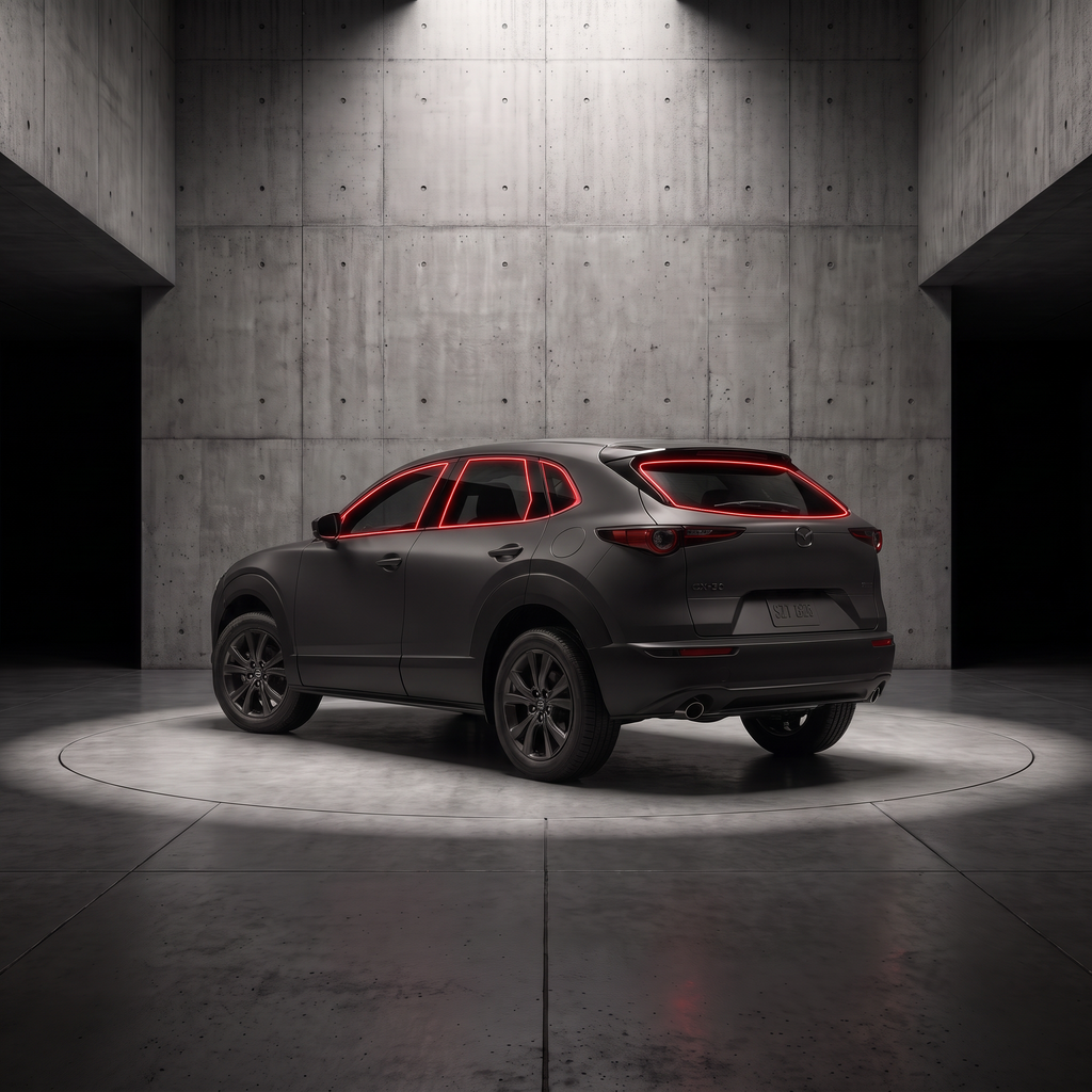 2020-2026 Mazda CX-30 with red glow outlining each tintable window