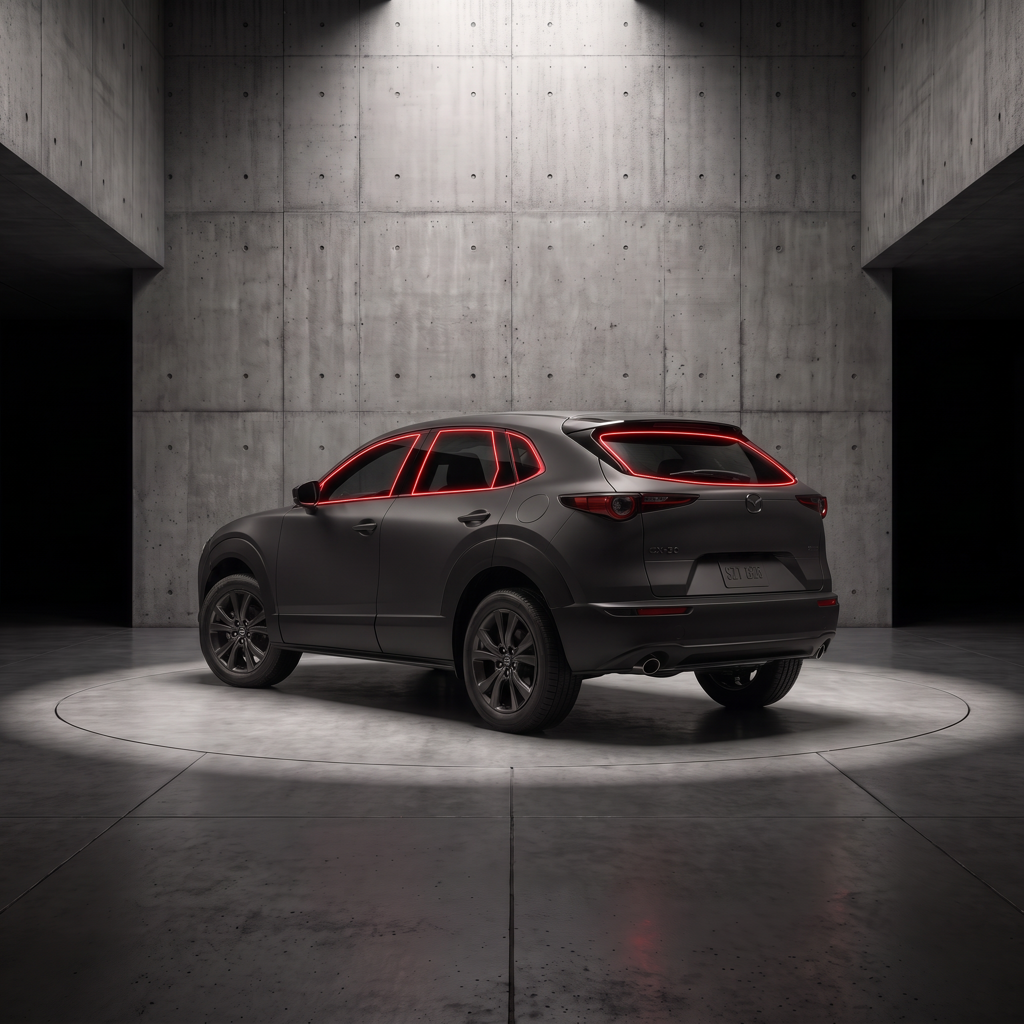 2020-2026 Mazda CX-30 with red glow outlining each tintable window