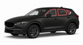 2017-2022 Mazda CX-5 with driver-side front door glass, driver-side rear door glass, small quarter glass, and back liftgate glass outlined in neon red showing precut tint kit coverage