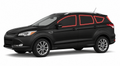 2013-2019 Ford Escape with driver-side front door glass, driver-side rear door glass, small quarter glass, and back liftgate glass outlined in neon red showing precut tint kit coverage