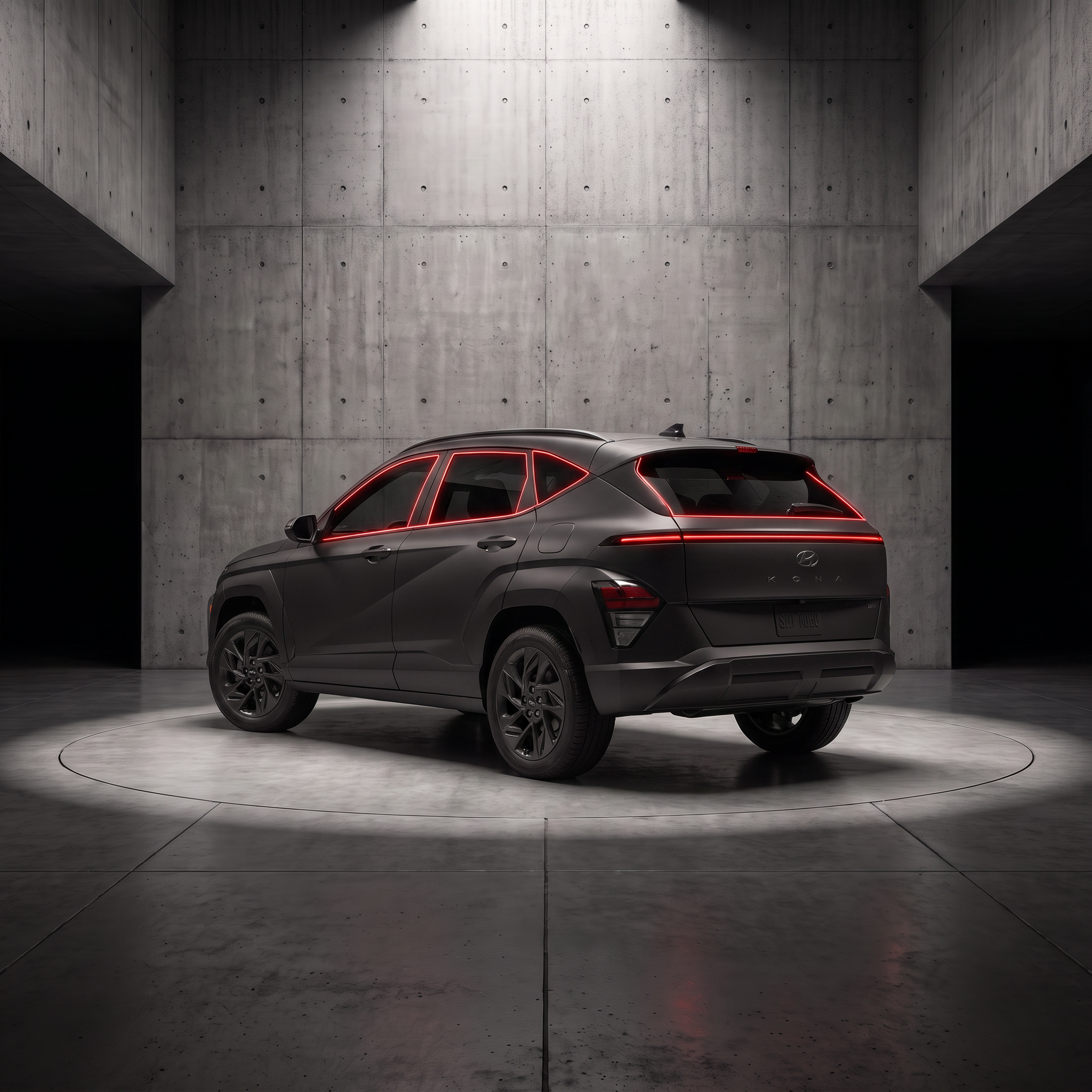 2024-2026 Hyundai Kona with red glow outlining each tintable window
