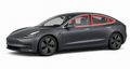 2017-2023 Tesla Model 3 with driver-side front door glass, driver-side rear door glass, and back windshield outlined in neon red showing precut tint kit coverage