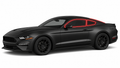 2015-2023 Ford Mustang S550 coupe with driver-side front door, quarter glass, and back windshield outlined in neon red showing precut tint kit coverage