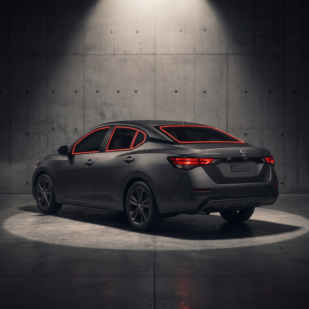 2020-2025 Nissan Sentra with red glow outlining each tintable window