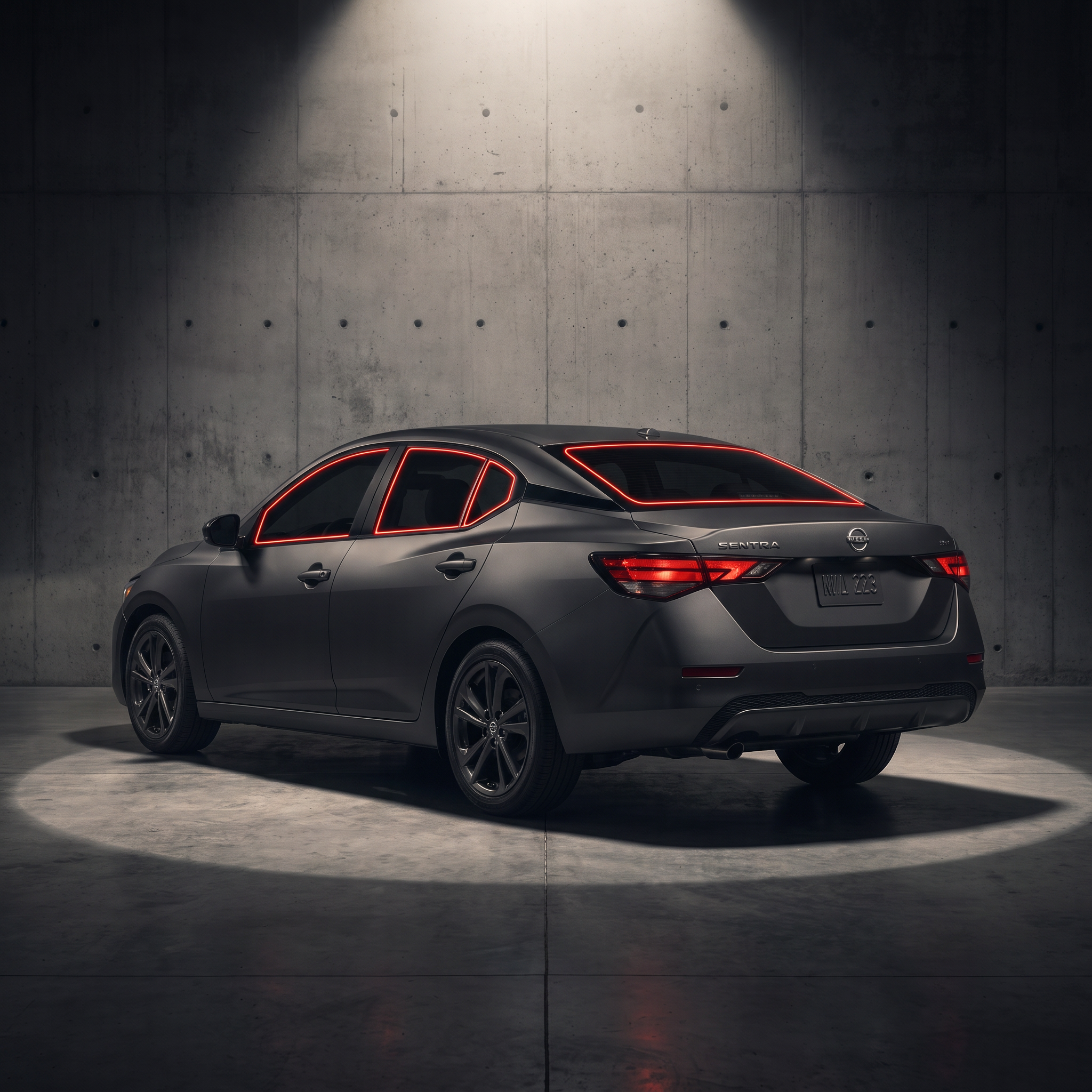 2020-2025 Nissan Sentra with red glow outlining each tintable window