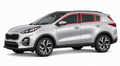2017-2022 Kia Sportage with driver-side front door glass, driver-side rear door glass, small quarter glass, and back liftgate glass outlined in neon red showing precut tint kit coverage