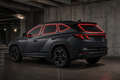 2022-2026 Hyundai Tucson with front door, rear door, and rear cargo windows outlined in neon red showing precut tint kit coverage